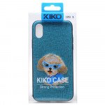 Wholesale iPhone X (Ten) Design Cloth Stitch Hybrid Case (Blue Puppy Dog)